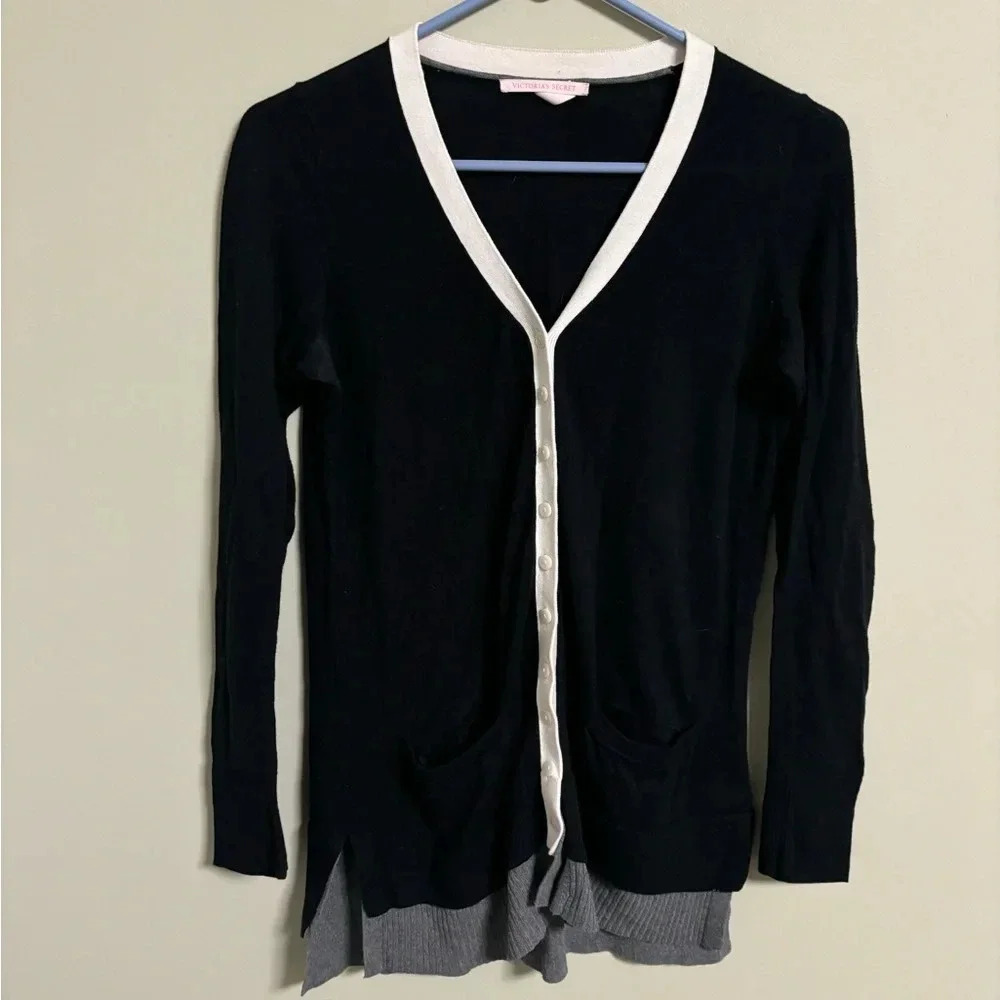 Victoria's Secret Button Up Light Cardigan Black, Grey, & White Size Small